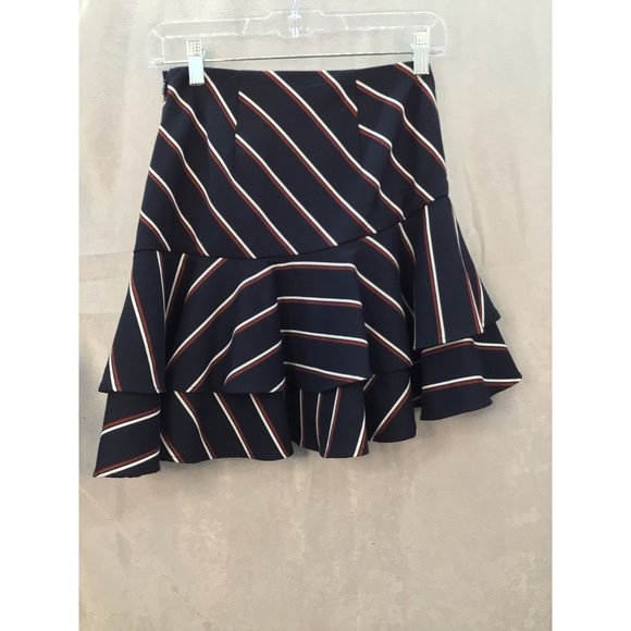 Express Fit & Flare Striped Mini Skirt Size 00 Zip Side Navy/Red/White - Picture 9 of 9